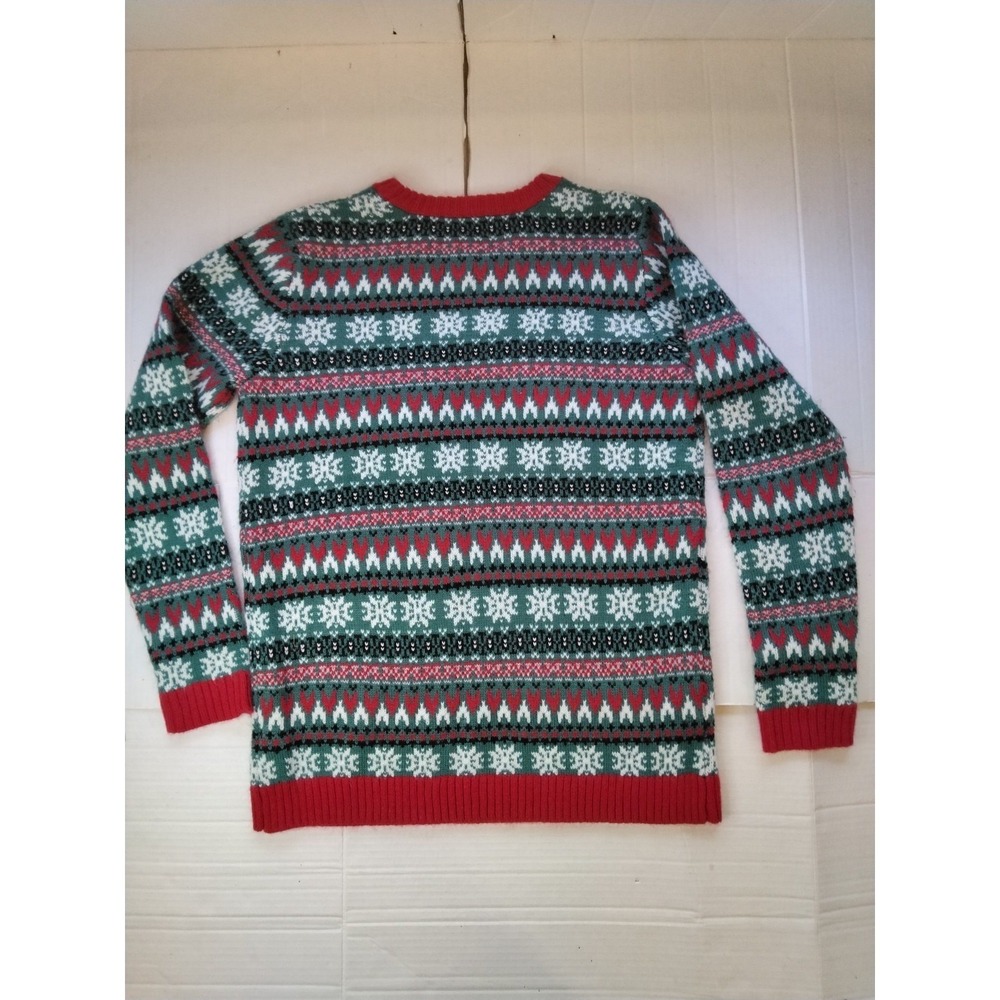 33 Degrees Shark Ugly Christmas Sweater XL 18/20 Fair Isle Green Red Acrylic - Picture 2 of 9